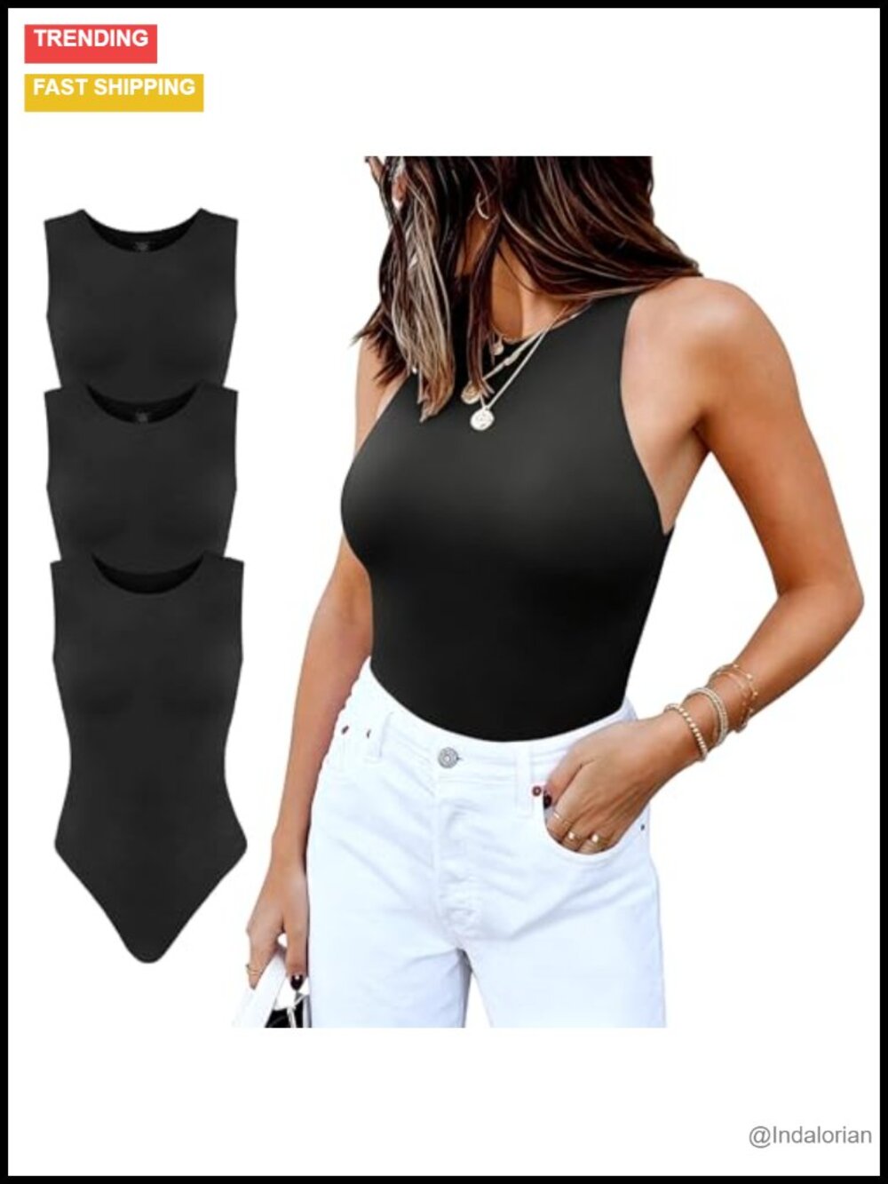 Sleeveless Crew Neck Thong Bodysuit Tank Top for Women